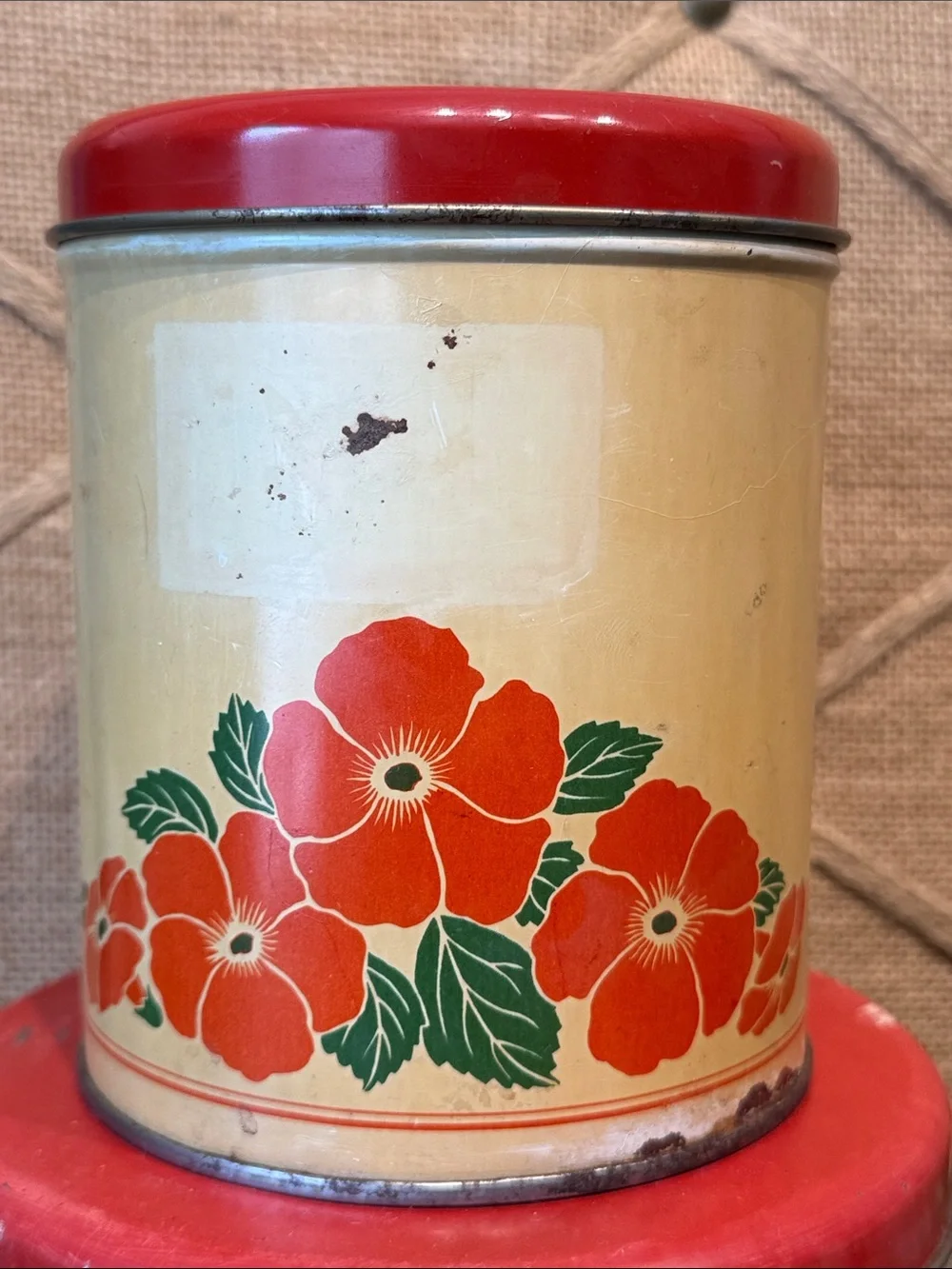 Vintage Decoware Floral Red & Cream Canister Set
